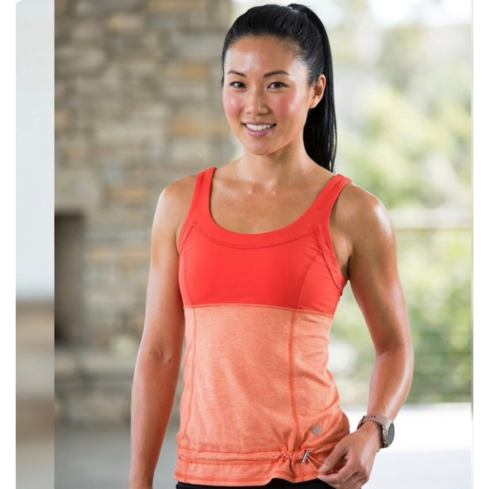 LULULEMON Athletica Size “M” Orange & tangerine workout tank w/drawstrin…